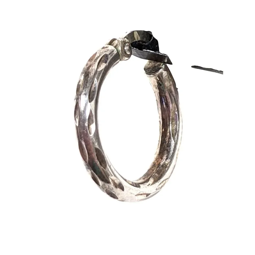 Sterling Silver Hoop Earrings Diamond Cut Small 16mm Preppy Coquette Whimsigoth